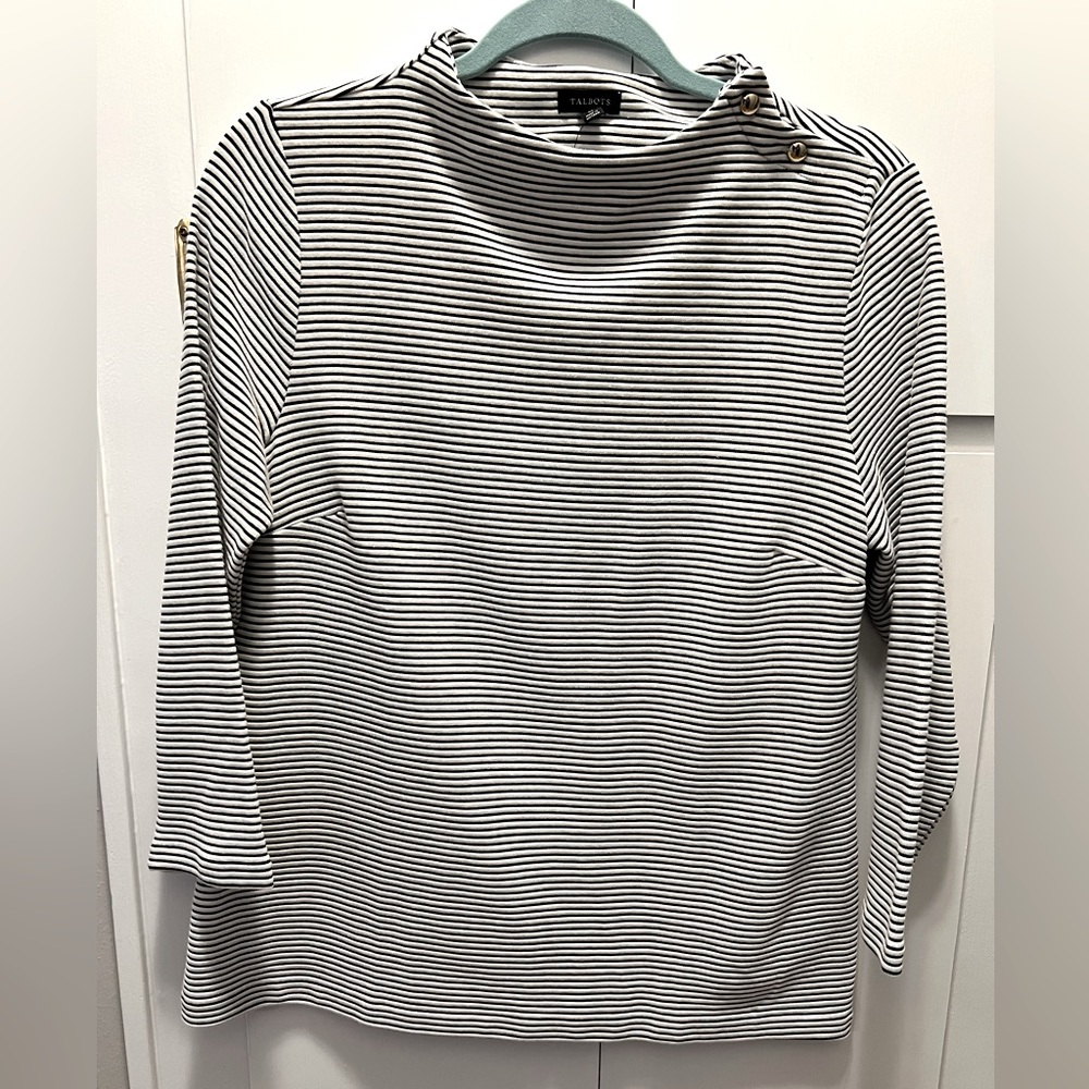 NWT Talbots 3/4 sleeve black/white stripe heavy knit top.
